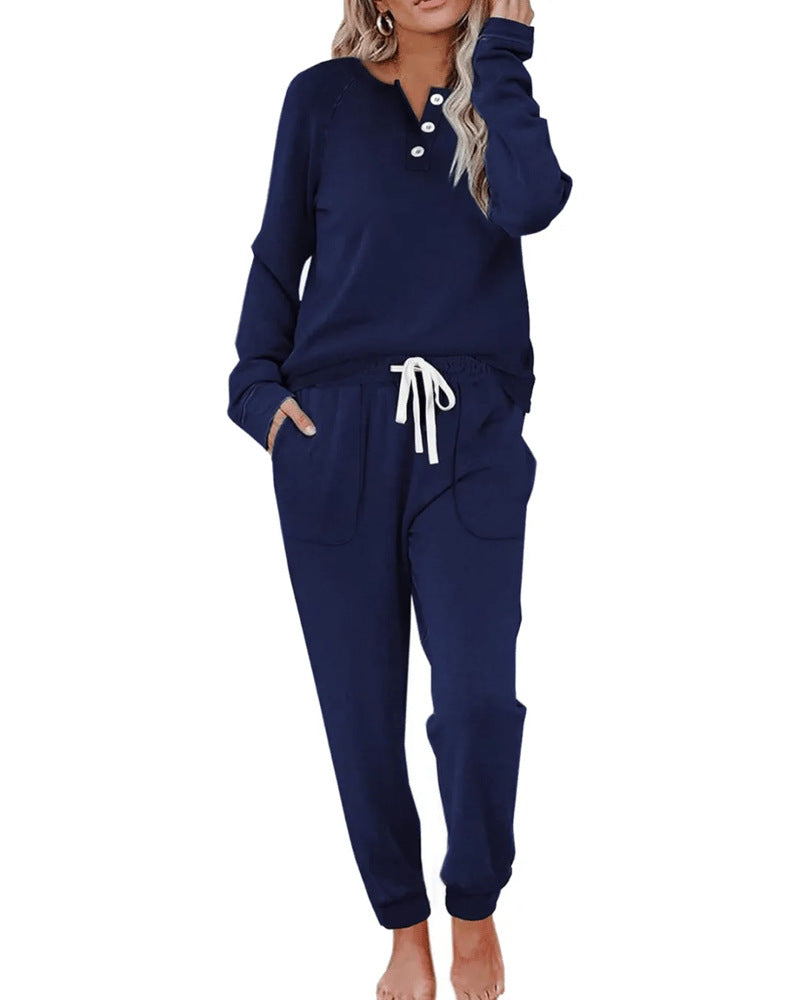 Two Piece Outfits for Women LoungeSets Button Down Sweatshirt SweatpantsSweatsuits Set with Pockets