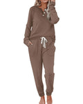 Two Piece Outfits for Women LoungeSets Button Down Sweatshirt SweatpantsSweatsuits Set with Pockets