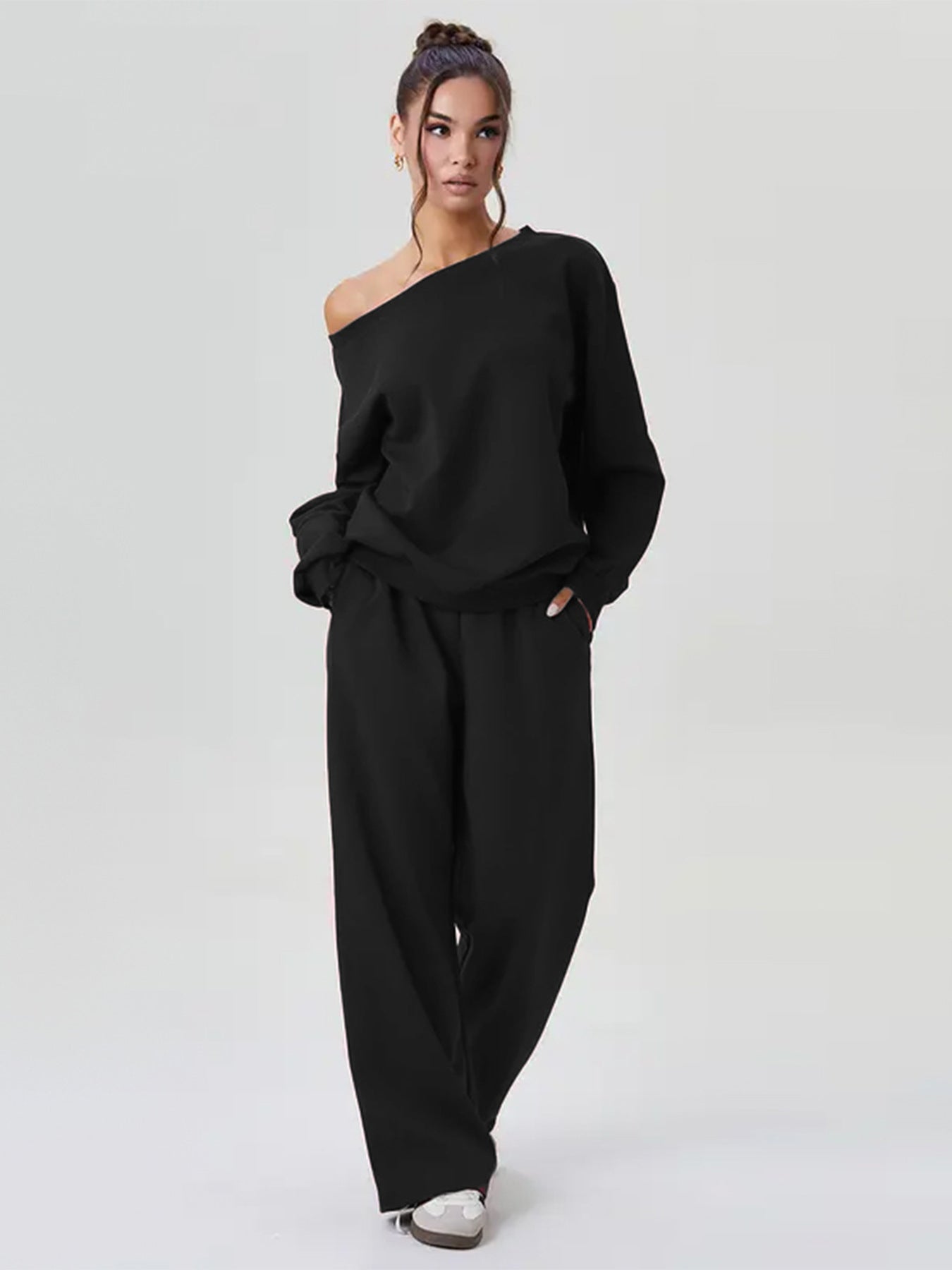 New winter style, fashionable and versatile off-shoulder design, Amazon trendy sporty casual suit