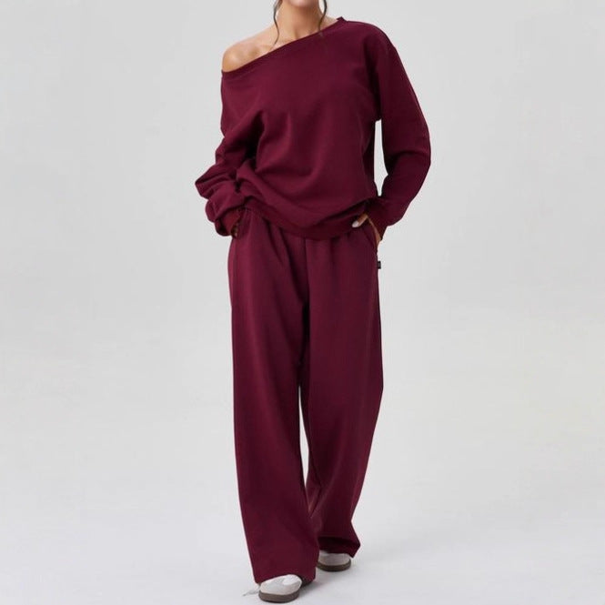 New winter style, fashionable and versatile off-shoulder design, Amazon trendy sporty casual suit