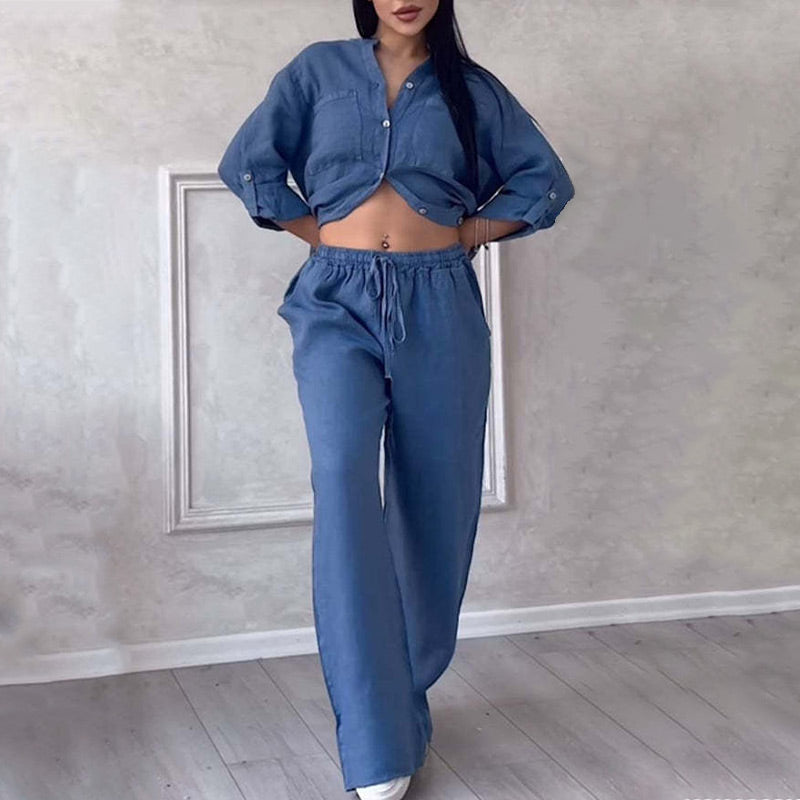 🌸🔥Women's 2 piece outfits button down shirt & trousers