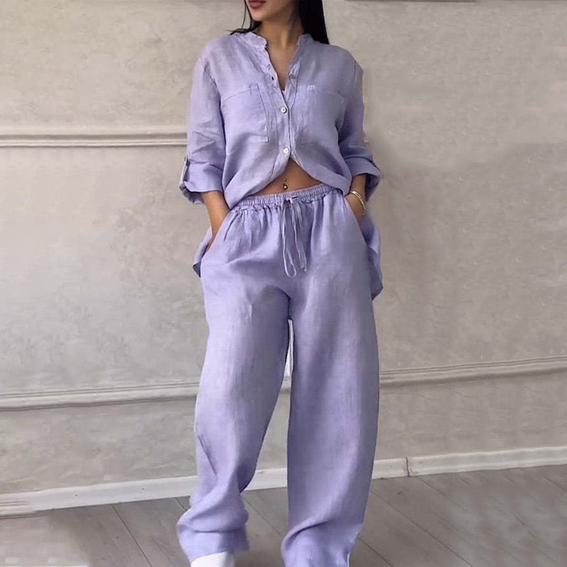 🌸🔥Women's 2 piece outfits button down shirt & trousers