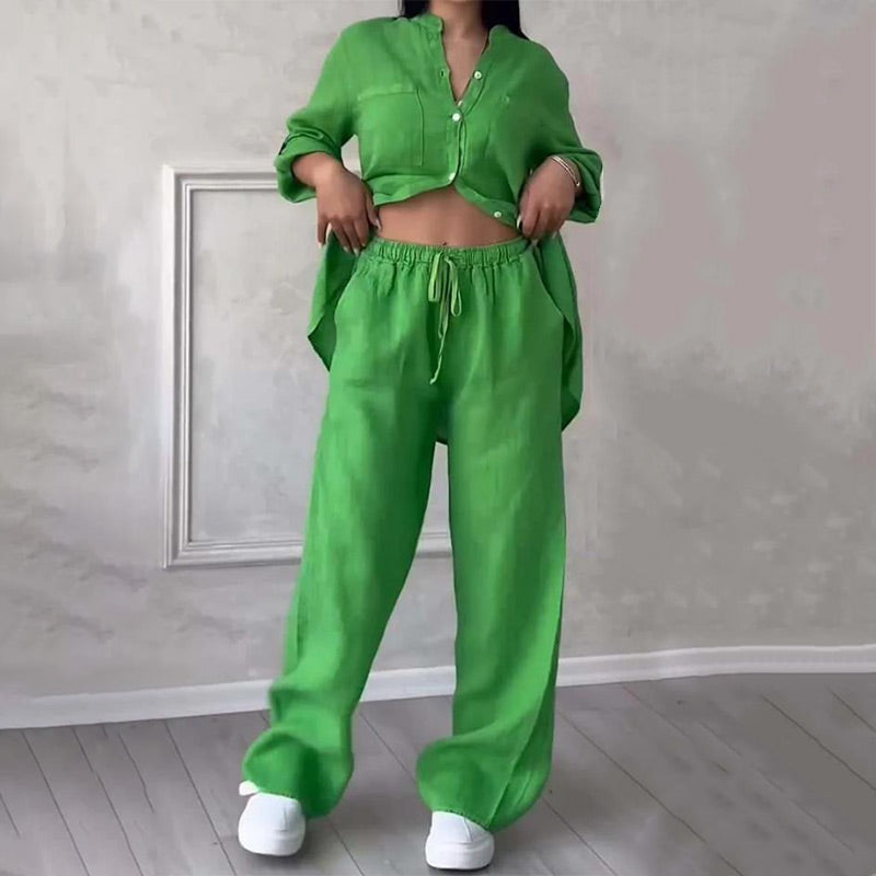 🌸🔥Women's 2 piece outfits button down shirt & trousers